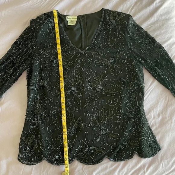 80’s Vintage Black Beaded Silk Top With Shear Sleeves S 2X (Large) New Year’s! - Picture 15 of 15
